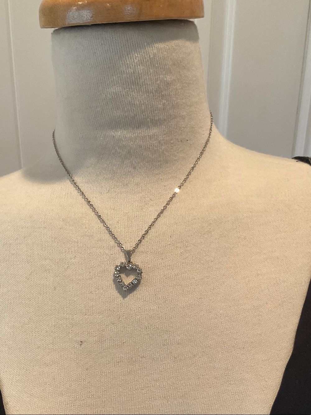Silver Rhinestone Heart Pendant Necklace